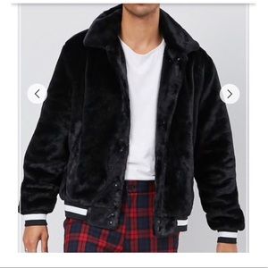 Forever 21 Striped-Trim Faux Fur Jacket For Men ✔️